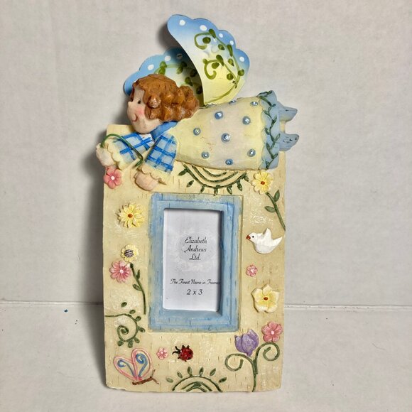 Vintage Elizabeth Andrews Angel Flower Resin Photo Picture Frame Ladybug Dove - Picture 2 of 10
